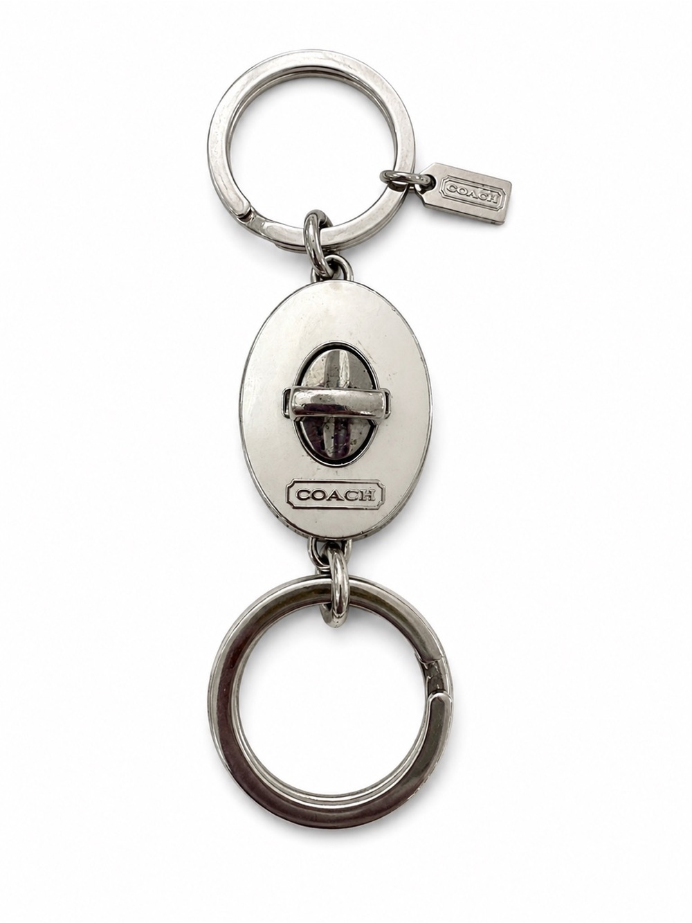 Y2K Coach Vintage Silver Chalk Off White Turnlock Valet Keychain Fob